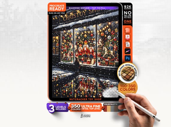 Nutcracker Toy Shop digital diamond painting mystery mosaic for iPad, Christmas Mosaic