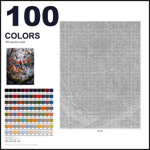 May include: A paint-by-numbers kit featuring a large grid of numbers, a reference image of colorful parrots in a jungle setting, and a color palette chart displaying 100 distinct numbered color swatches with their corresponding hex codes.
