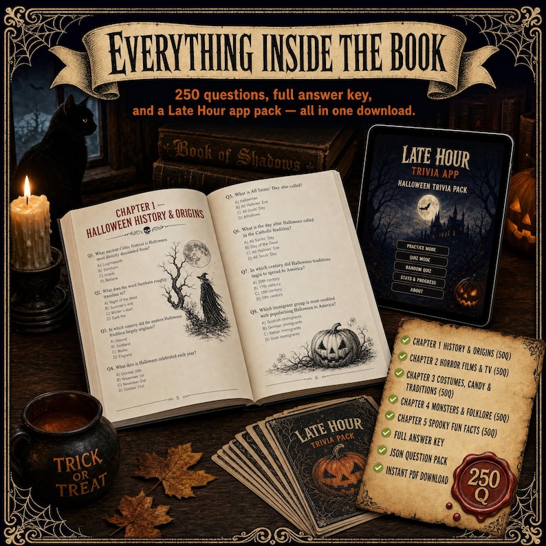 Halloween Trivia Book | 250 Spooky Questions | History Horror Costumes Monsters & Folklore | Halloween Party Game | Late Hour App PDF image 6