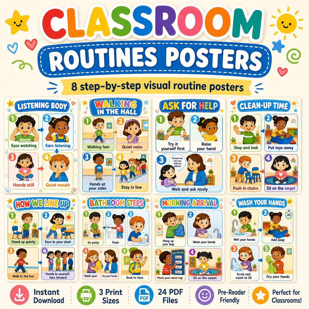 Weekdays Routine Poster Classroom Routines Posters Set | Preschool Kindergarten Visual Schedule ...