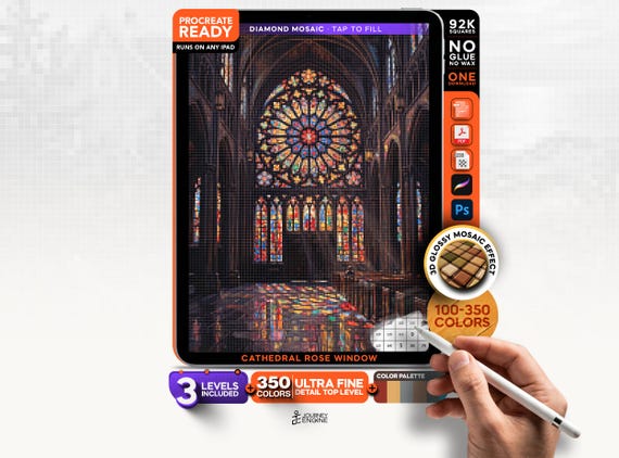 Cathedral Rose Window digital diamond painting mystery mosaic for iPad, Stained Glass Mosaic