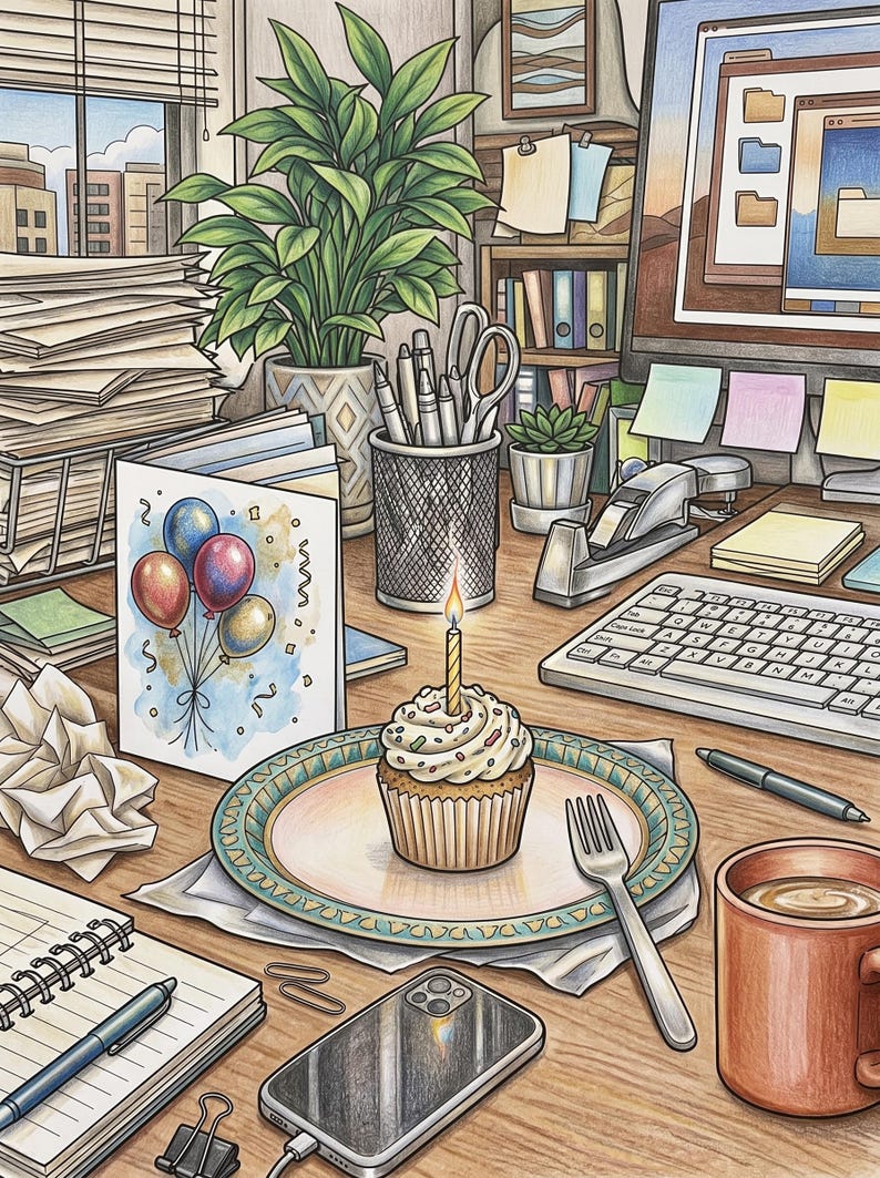 Målarboken Den sorgliga skrivbordslunchen | Roliga målarbilder för vuxna | 40 kontorshumorscener | Gåva för kollega | Utskrivbar direktnedladdning bild 9