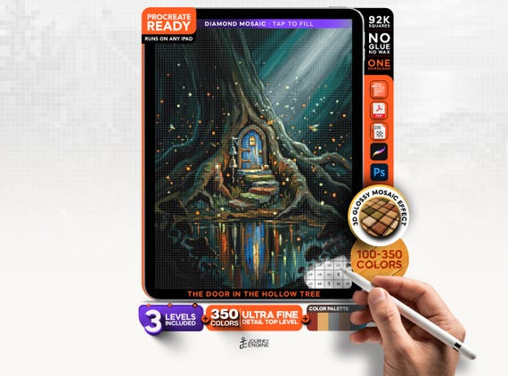 Hollow Tree Door digital diamond painting mystery mosaic for iPad, Fantasy Mosaic