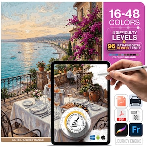 Nice French Riviera Paint by Numbers Digital | 4 Levels 16-48 Colors | Svg Pdf Png | Cote d Azur France Summer Coastal Art