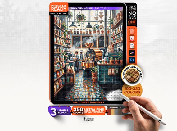 The Coffee Roastery digital diamond painting mystery mosaic for iPad, Cafe Mosaic