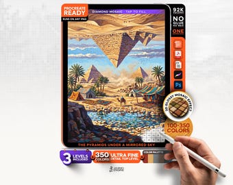 Digital Diamond Painting, Mystery Mosaic iPad, The Pyramids Under a Mirrored Sky, Egypt Procreate Art, 3 Levels, Instant Download