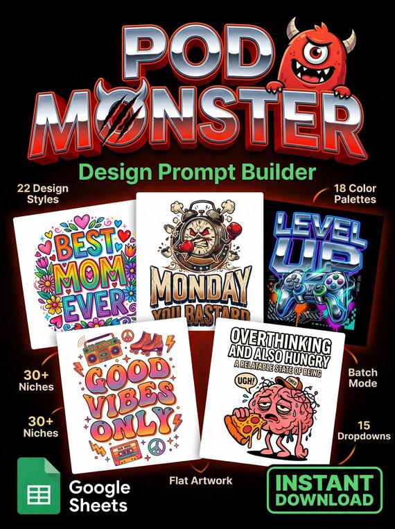 POD Design Prompt Generator | T-Shirt Graphic Prompt Builder | Print on Demand Seller Tool | AI Prompt Creator