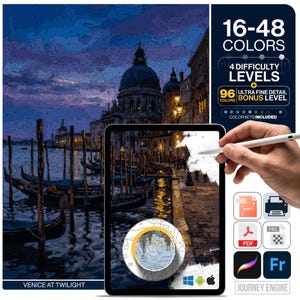 Venedig Malen nach Zahlen Digitaler Download | 4 Farbstufen 16-48 Farben | SVG PDF PNG | Erwachsene Farbe nach Zahlen Italien Malerei Wandkunst Leinwanddruck