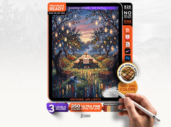 Autumn Orchard digital diamond painting mystery mosaic for iPad, Botanical Mosaic
