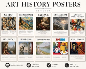 Art History Posters Set of 10 | Art Movements Timeline | Art Classroom & Gallery Wall Decor | Printable Instant Download