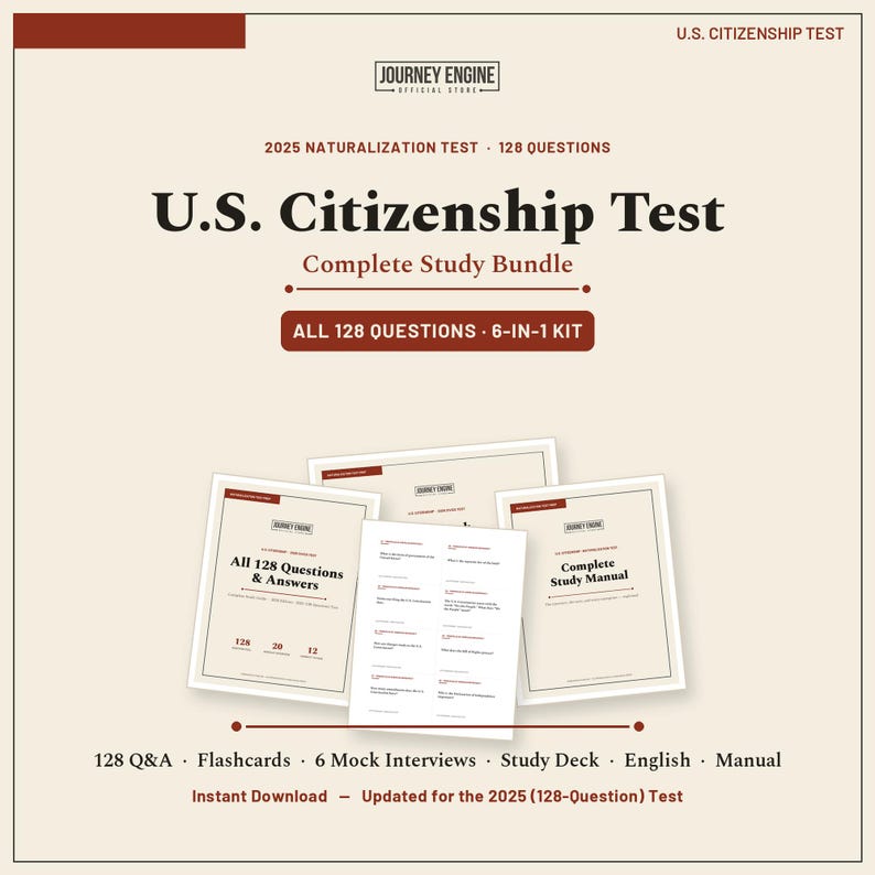 US Citizenship Test 2026 Study Guide cover with 128 civics questions and answers