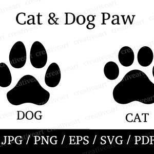 Kat en hond pootpictogram, Hond en kat Foot Print dierlijke pootafdruk, Paw Print Cut File, Instant Digitale Download
