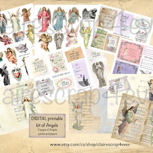 DIGITAL Kit of Angels, Zitate und Papiere zum Ausdrucken für Junk Journals, insgesamt 11 Seiten in JPG und PDF, digitaler Download