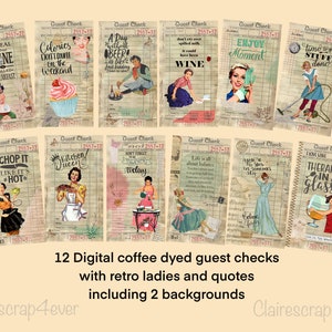 Digital guest checks - Embellished guest checks - Ladies and quotes - Printable guest checks ephemera - Cute 1950s ladies Kit 2