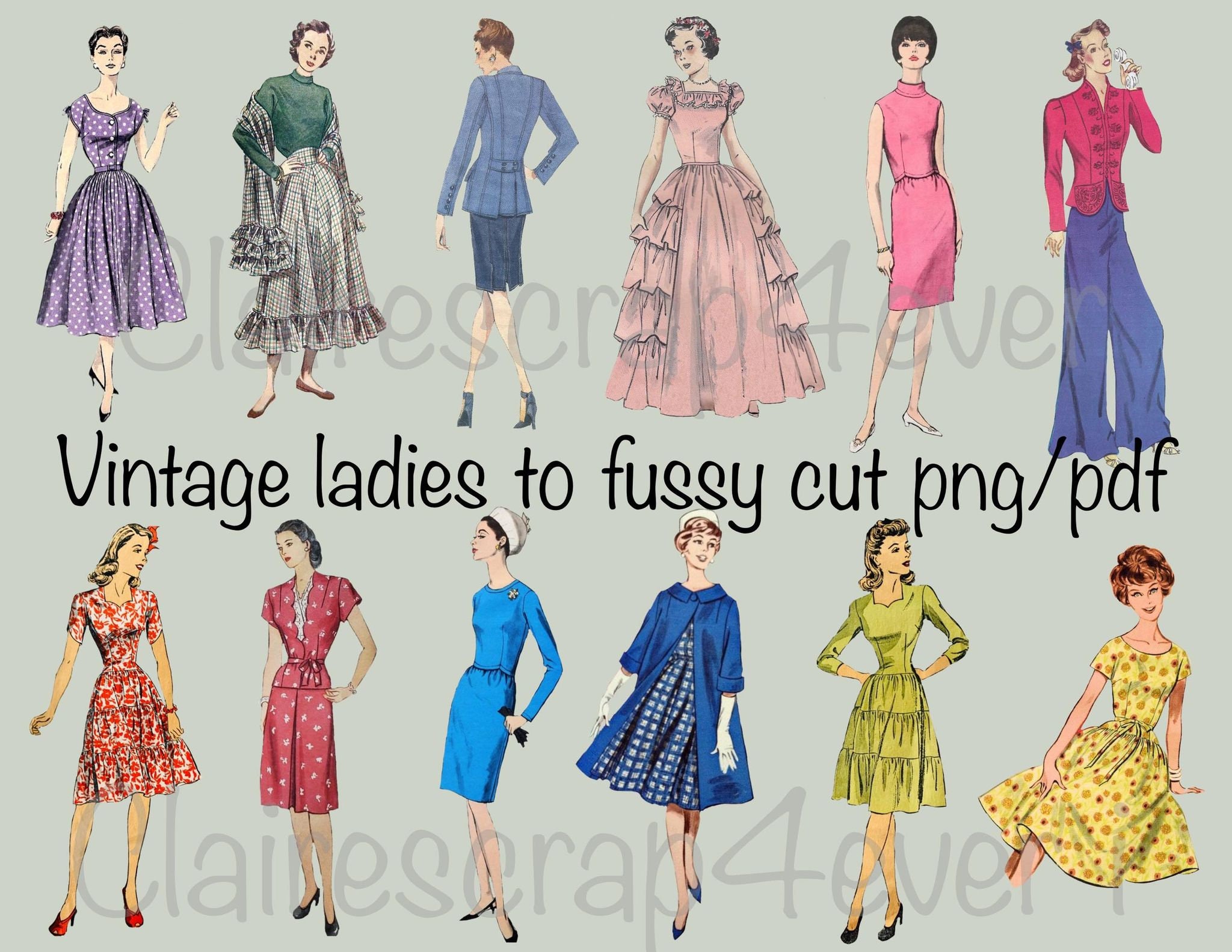 24 Digital, Printable Fussy Cut Vintage Ladies for Junk Journals and ...