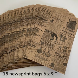 6 x 9 sacs kraft en papier journal, quantité de 15, parfaits pour plier à l'intérieur d'une page de journal indésirable