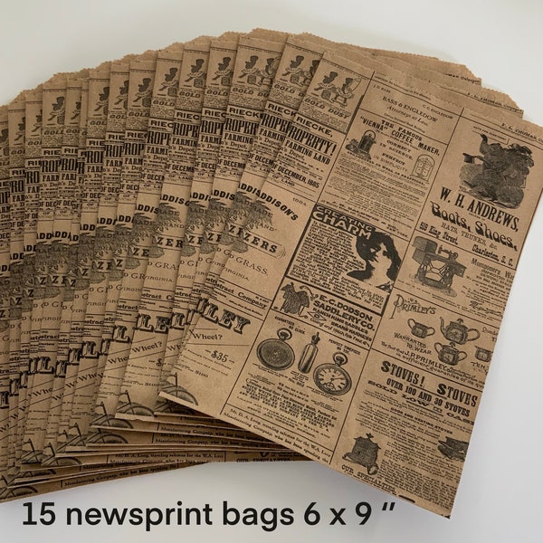 6 x 9 newsprint Kraft bags quantity 15, perfect for folding inside a junk journal page