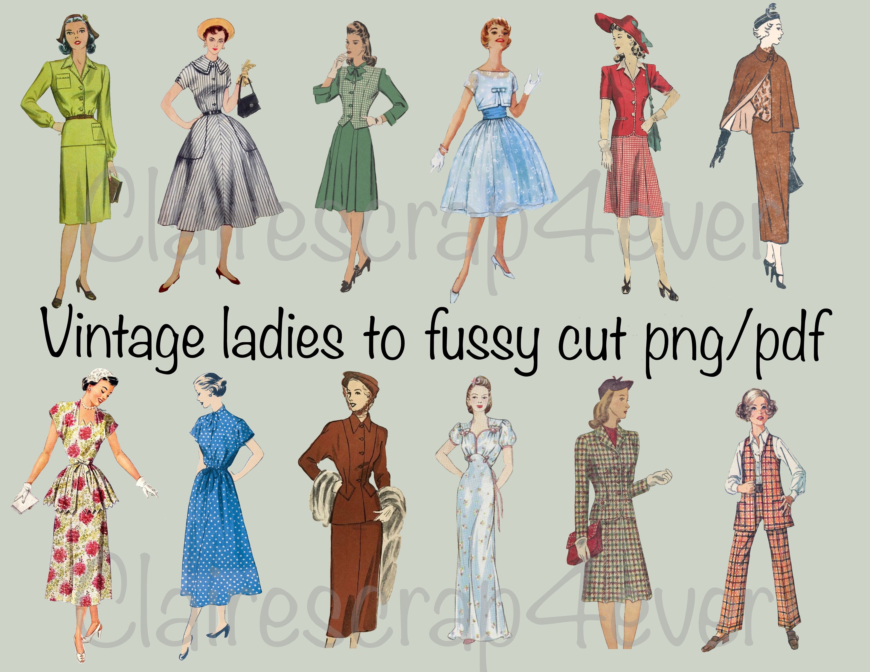 24 Digital, Printable Fussy Cut Vintage Ladies for Junk Journals and ...