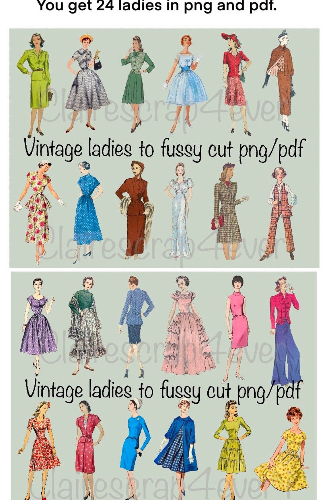 24 Digital, Printable Fussy Cut Vintage Ladies for Junk Journals and ...