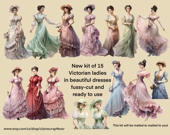 NEW Kit of 15 Victorian fussy cut ladies, ready to use in junk journals, mixed media art, scrapbooking.