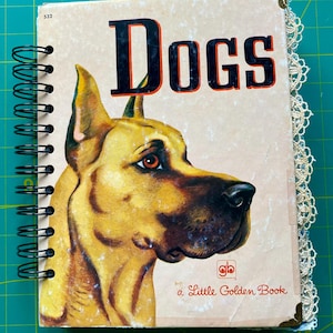 DOGS, un diario spazzatura ''Little Golden Book'' per gli amanti dei cani. Misura 6" x 8", tanto spazio per scrivere un diario, pieno di effimeri e biglietti sui cani.