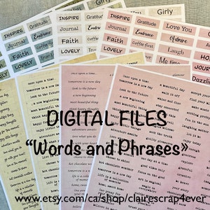 Digital Everyday inspirational printable Words and Phrases for junk journals, tags and scrapbooking, JPG and PDF digital download