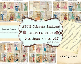 NEW Digital, ''ATC'' cards 2.5 x 3.5 inches for junk journals or for collectors and swappers, digital download