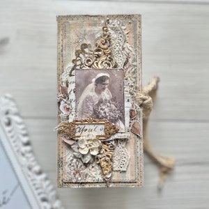 Biglietto d'auguri in stile vintage -3d card- vintage -sposa- bronzo- geeetings- matrimoni-matrimonio -scrapbook -anniversario