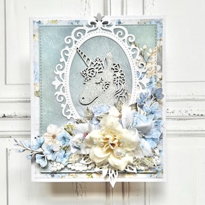 Carte d'anniversaire pour enfant avec licorne - carte d'anniversaire - glückwunschkarte - tarjeta - tarjetapostal - tarjetadecumpleaños - anniversaire - bleu