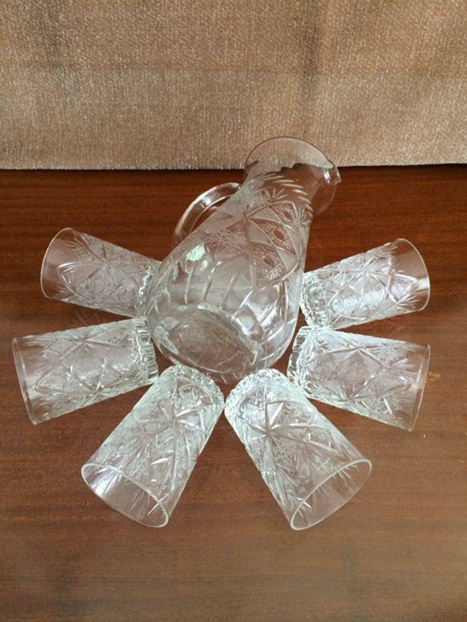 Pasabahce vintage crystal water pitcher and 6 glasses made in Etsy