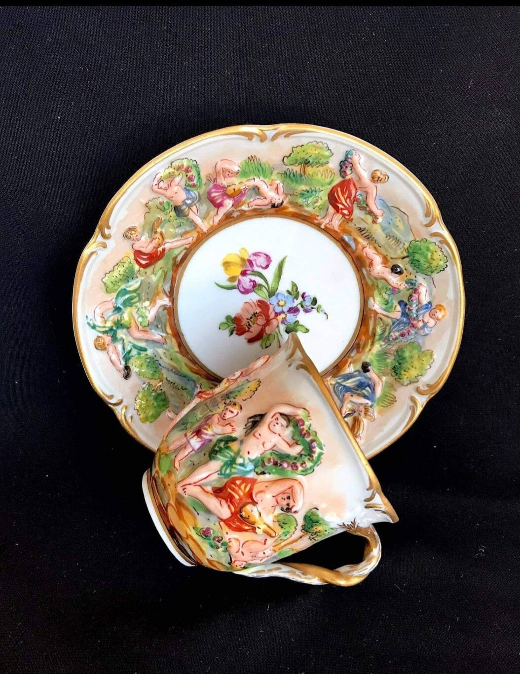 Capodimonte antique coffee cup and saucer made in Italy Etsy