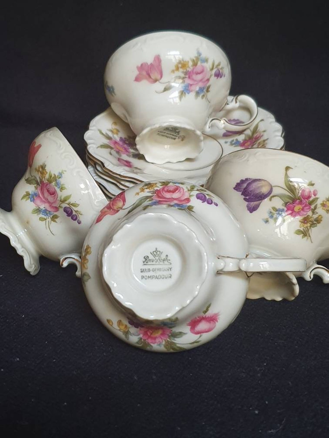 Rosenthal pompadour antique demitasse cups and saucers set 4 Etsy