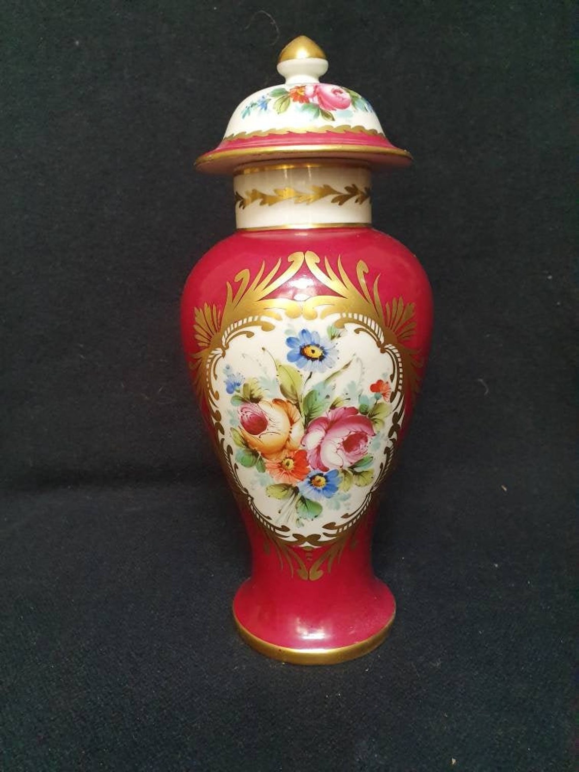 Limoges main decor signed handpainted red vase with lid made Etsy