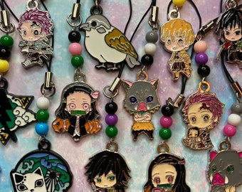 DEMON SLAYER inspired Mobile phone Charms - Nezuko Tanjiro Zenitsu Giyu Inosuke - Anime Manga -  lanyard keychain gift