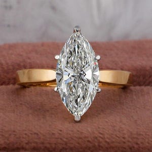 2.00 carat EF Color VVS2 Clarity IGI Certified Marquise Cut Lab Grown Diamond Solitaire Engagement Ring, with Solitaire 18k Yellow Gold
