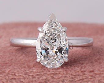 1 to 5 CT IGI Certified Pear Cut Lab Grown Diamond Solitaire Engagement Ring 14k Gold