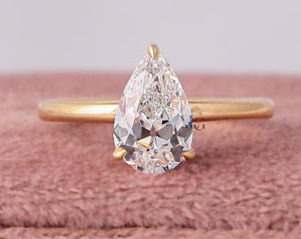 1 to 3 Carat Old Mine Pear Cut Lab Grown Diamond IGI Certified Solitaire Engagement Ring 14K Gold