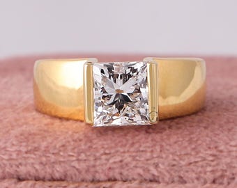 2 CT Princess Cut Lab Grown Diamond Engagement Ring, 14k Gold, IGI Certified