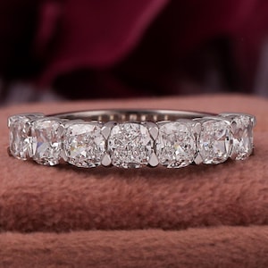 Cushion Cut Lab Grown Diamond Wedding Band: 14K White Gold Half Eternity