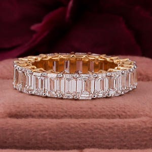 Full Eternity Emerald Cut Lab Grown Wedding Band for Woman Simulant Diamond Wedding Band Stackable Band Emerald Cut Minimalist Promise Band
