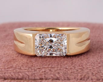 3 Carat Radiant Cut Lab Grown Diamond Ring, 14K Gold Engagement Band