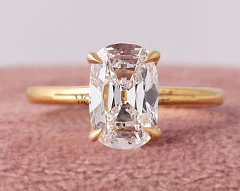 3 CT Old Mine Cushion Cut Lab Grown Diamond Engagement Ring 18K Gold Solitaire IGI Certified