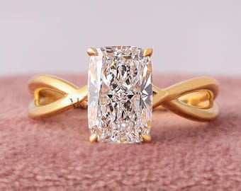 Lab Grown Cushion Cut Diamond Engagement Ring 14K Gold Infinity Twist Solitaire IGI Certified