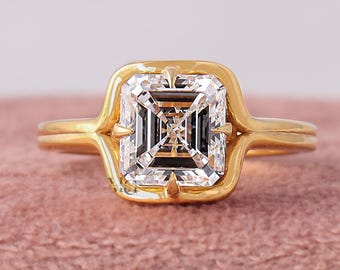 2 Carat Asscher Cut Lab Grown Diamond Engagement Ring 14k Gold Solitaire IGI Certified
