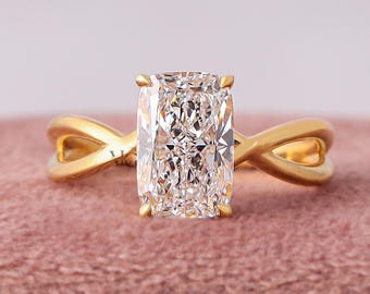 Cushion Cut Lab Grown Diamond Solitaire Engagement Ring 18K Gold Infinity Twist Band