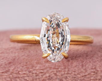 3 Carat 14K Gold Step Oval Cut Lab Grown Diamond Engagement Ring IGI Certified