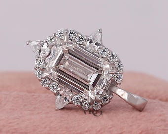2 CT Emerald Cut Lab Diamond Halo Pendant Necklace 14k Solid Gold IGI Certified