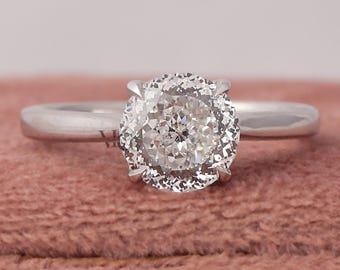 Portuguese Round Cut Lab Diamond Engagement Ring 14K Solid Gold Solitaire IGI Certified
