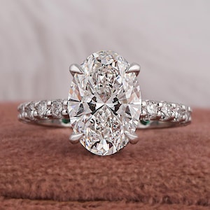 1.00 to 4.00 CT Oval Cut Lab Grown Diamond Engagement Ring Hidden Halo, E-F / VVS2-VS1 IGI Certified Lab Created Diamond Ring, 18k Gold Ring
