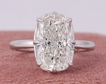 Elongated Cushion Cut Lab Grown Diamond Engagement Ring 14K White Gold IGI Certified